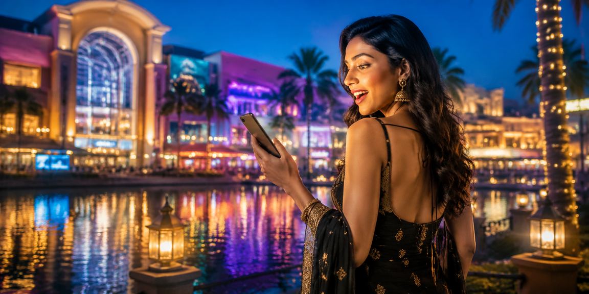 Delhi night scene with VIP bonus advertisement and Bollywood poster