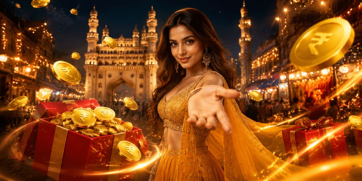 Hyderabad Charminar colorful lottery bonus red envelope in hand