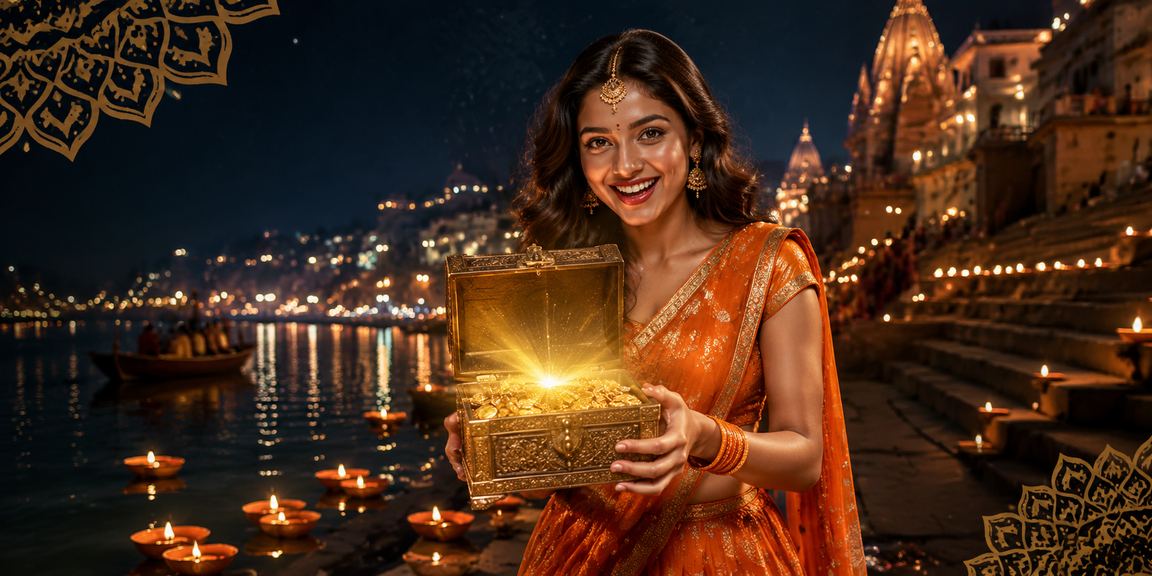 Varanasi Ghat vibrant casino night with promotional offers